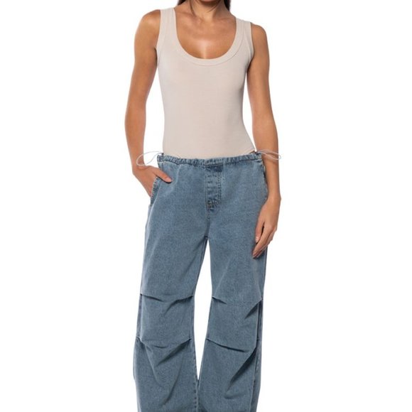 Cream Khaki Scoop Neck Rubbed Bodysuit - Picture 7 of 11